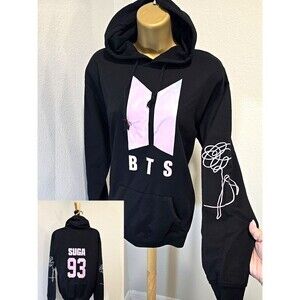 BTS Suga 93 Black Long Sleeve Lightweight Pullover Sweatshirt Hoodie Medium KPop